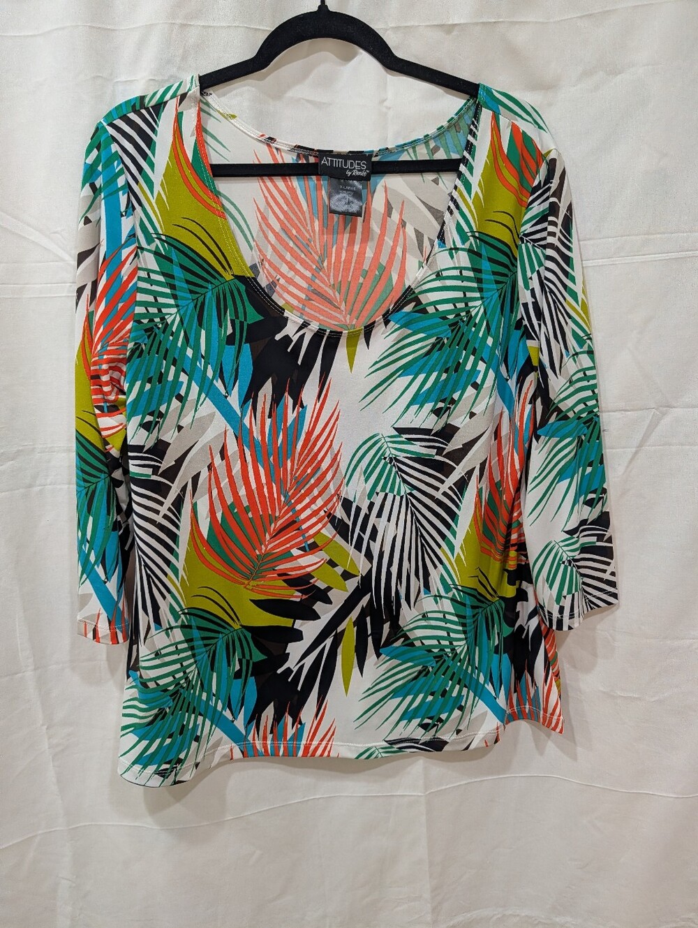 Attitudes by Renee Tropical Palm Leaf Top XL 3/4 Sleeve